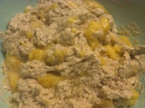 semi mashed bananas in pancake batter
